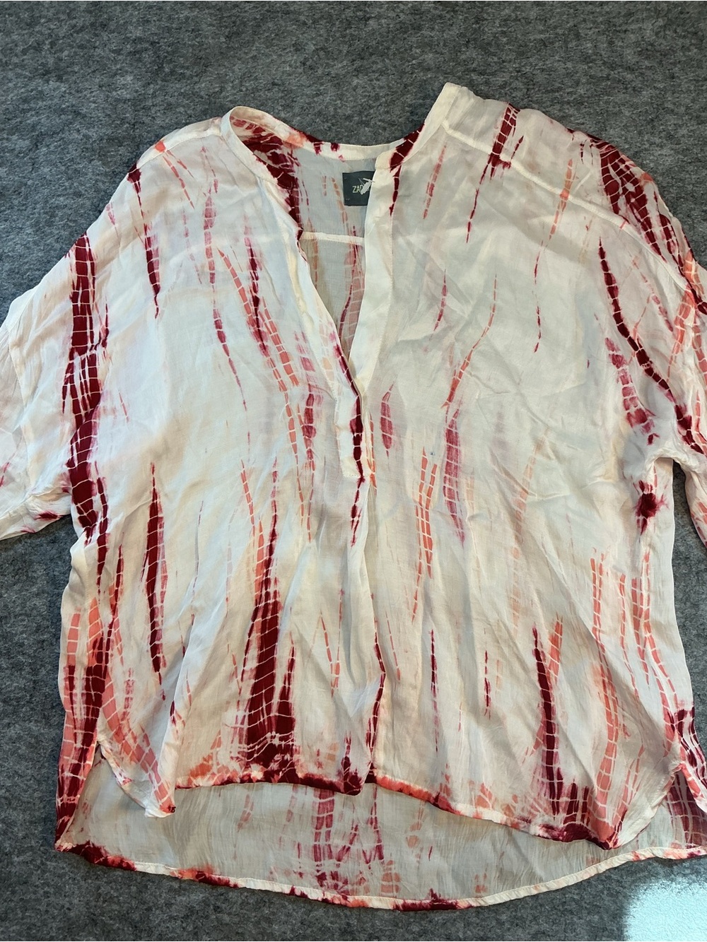Zadig & Voltaire Lightweight White Tie-Dye V-Neck Women's Blouse Size S